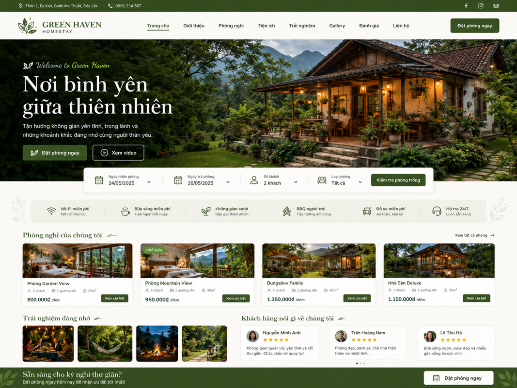 Mẫu giao diện web homestay H3