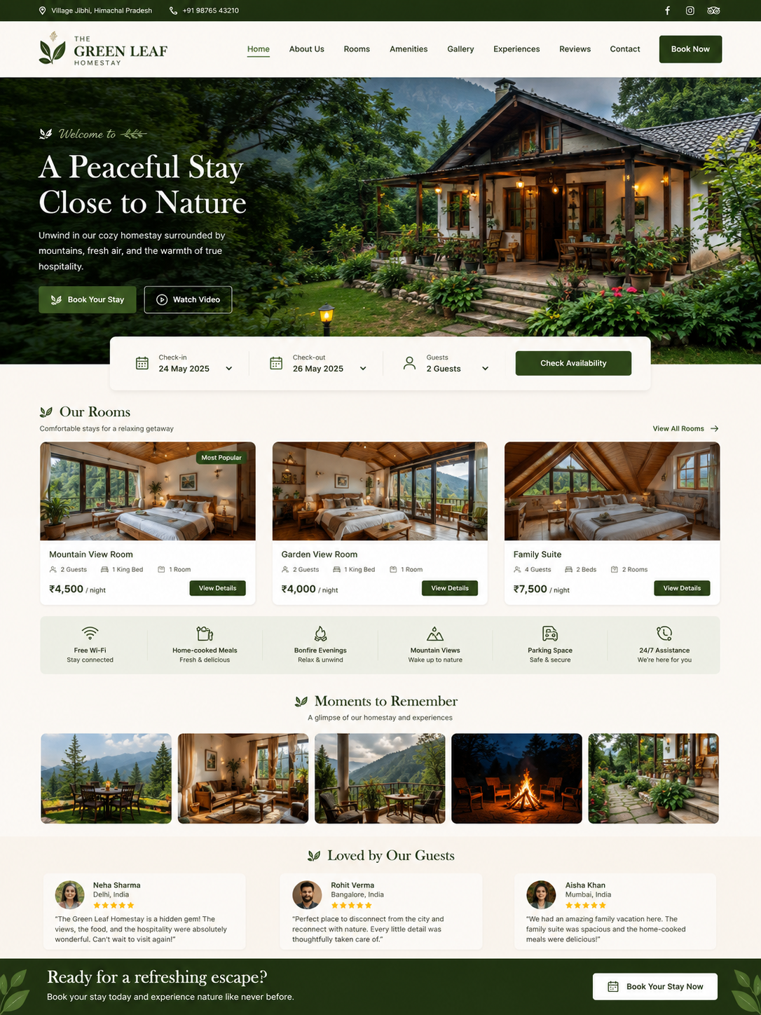 Mẫu giao diện web homestay H3